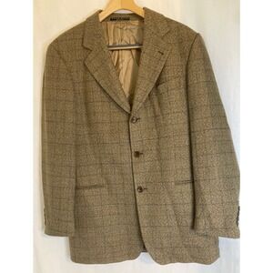 Hugo Boss‎ Einstein Blazer Sport Coat Cashmere Wool 40L Brown Beige Check